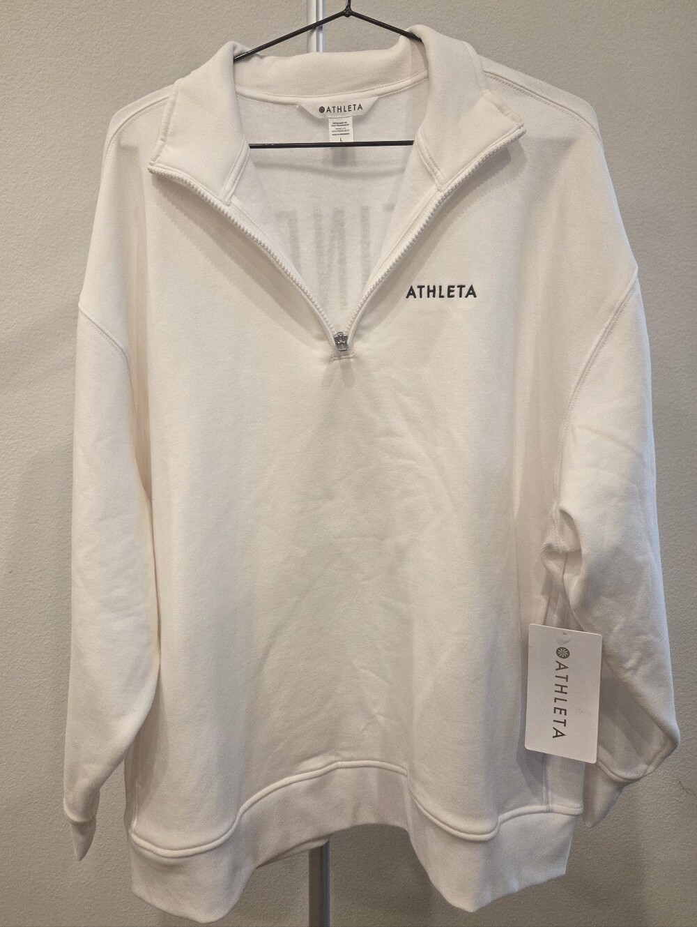 Athleta Forever Fleece 1/4 Zip Sweatshirt L White Find Your Movement NWT